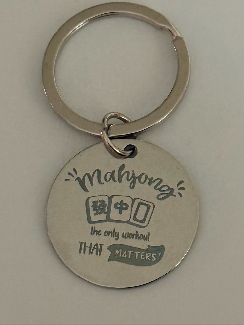 Mahjong Round Silver Keyring - Mahjong Lover Gift